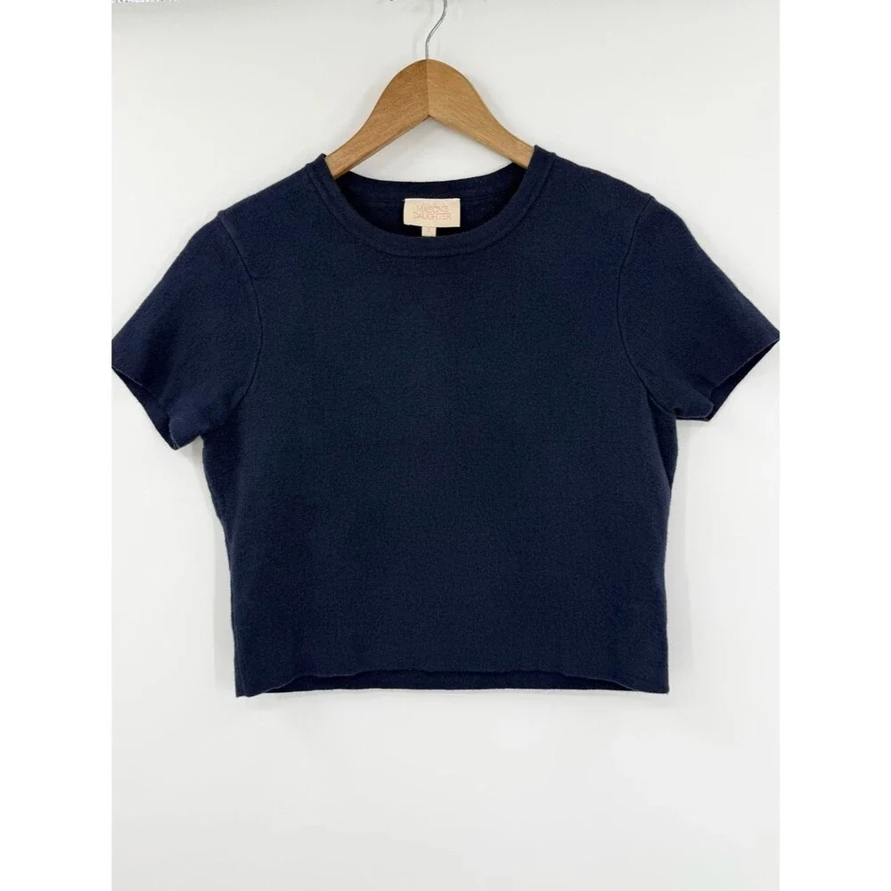 Mason's Daughter Stella Knit Short Sleeve Cropped Top | Navy | Small